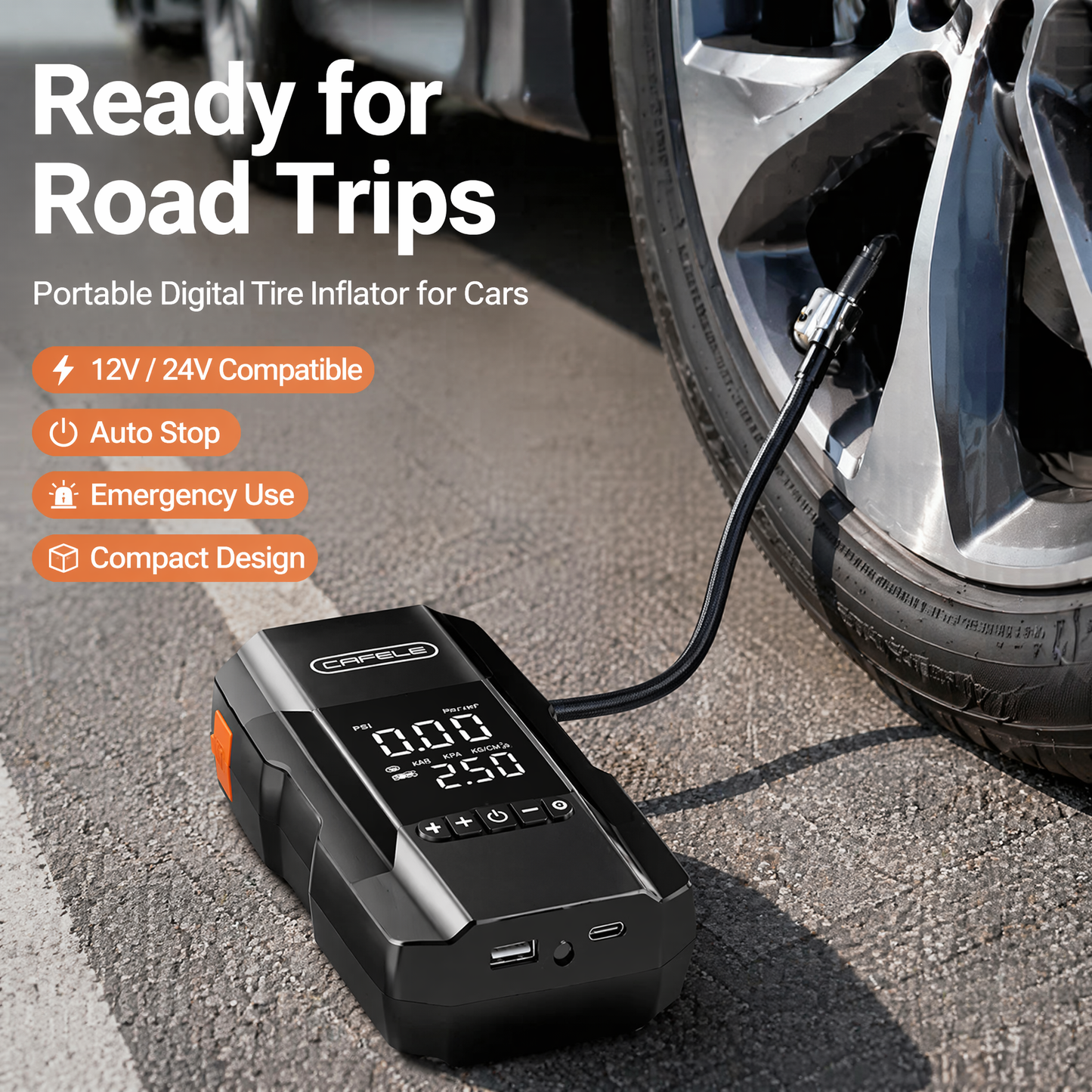Portable Smart Tire Inflator with LED Light