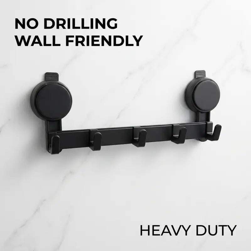 Heavy-Duty Space Aluminum Suction Cup Multi-Hook Wall Rack