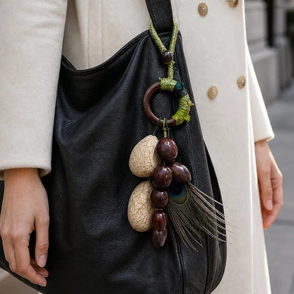 Handmade Natural Shell Bag Charm — Boho Keychain & Car Hanger