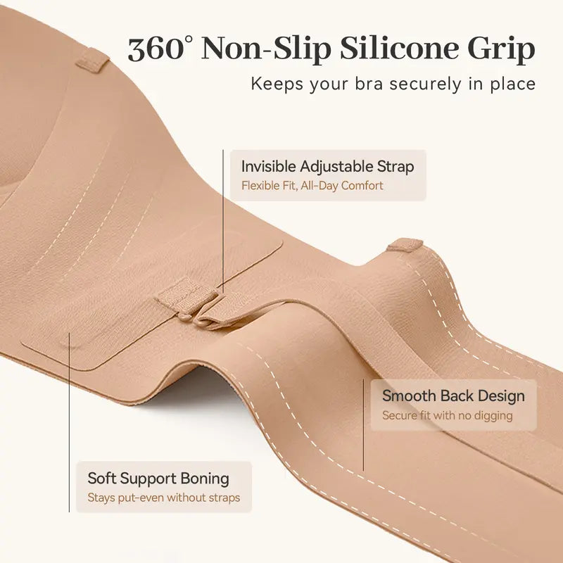 Womens Strapless Front Closure Bra Push Up Lift Bra Padded Add Cup Non Slip Anti-Slip Grip