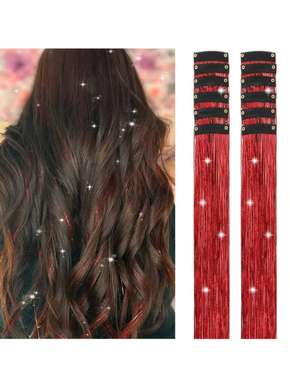 Rainbow Hair Tinsel Pack of 12 Pcs Clip in Hair Tinsel 20 Inch Glitter Tinsel Hair Extensions