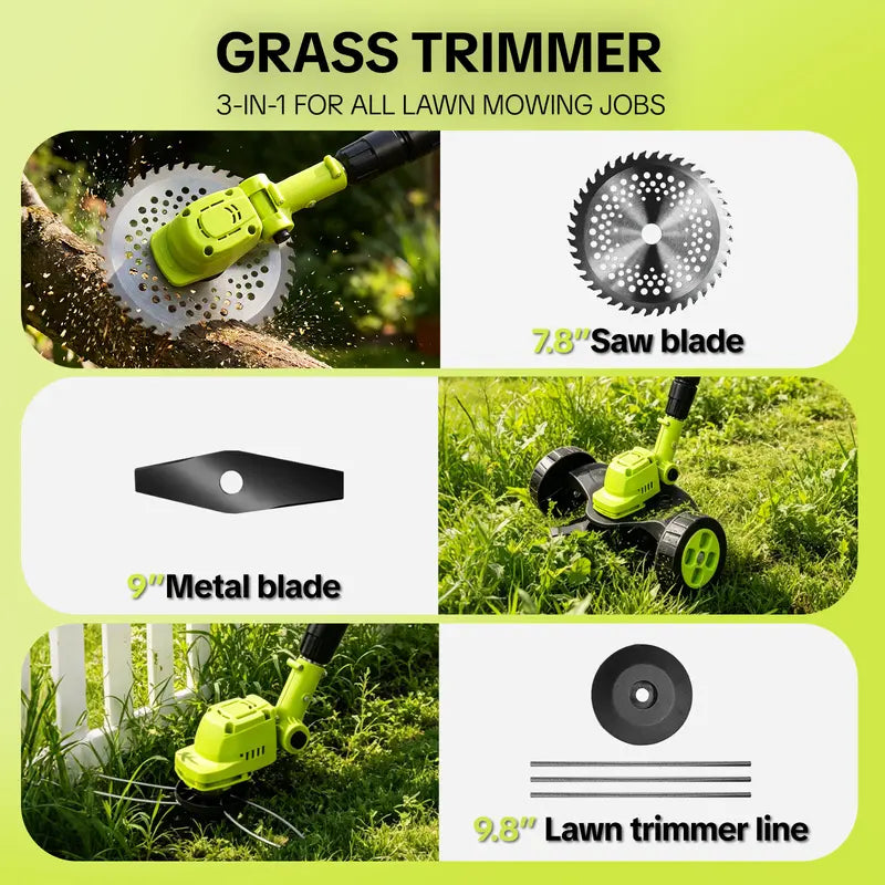 Cordless Lawn Mower, Garden Tool (Mower, Trimmer, Edger) with 2×21V Batteries