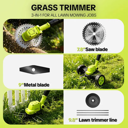 Cordless Lawn Mower, Garden Tool (Mower, Trimmer, Edger) with 2×21V Batteries