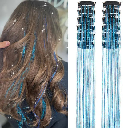 Rainbow Hair Tinsel Pack of 12 Pcs Clip in Hair Tinsel 20 Inch Glitter Tinsel Hair Extensions