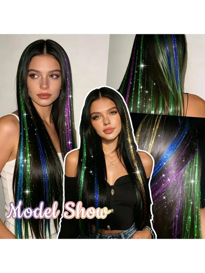 Rainbow Hair Tinsel Pack of 12 Pcs Clip in Hair Tinsel 20 Inch Glitter Tinsel Hair Extensions