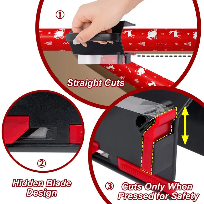 2-in-1 Wrapping Paper Cutter and Tape Dispenser Kit with Tapes & Blades