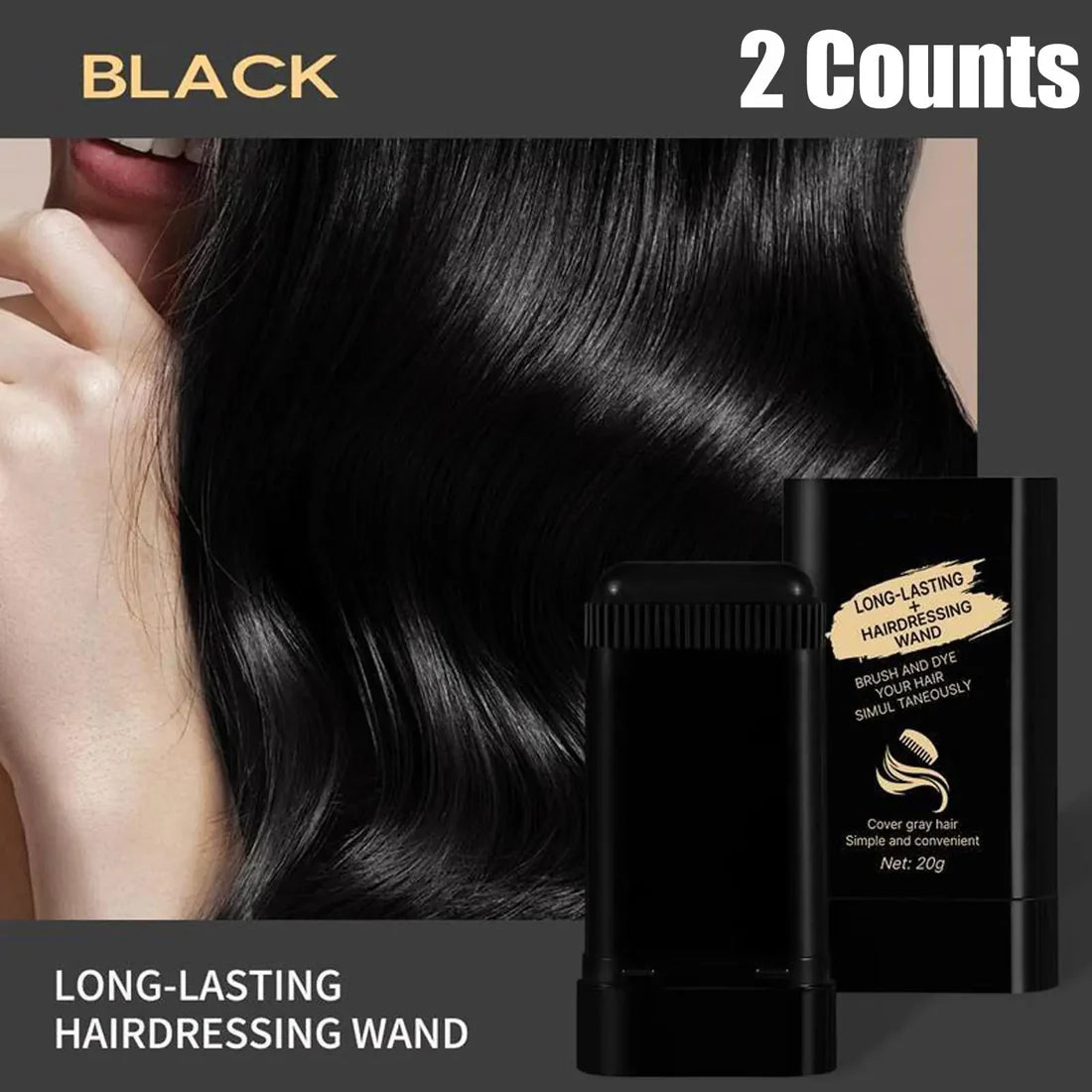 Waterproof Gray Coverage Hair Dye Wand 2-Pack