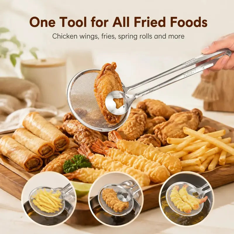 2-in-1 Stainless Steel Mesh Strainer Tongs