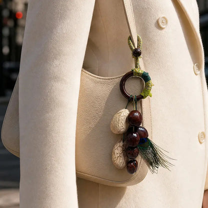 Handmade Natural Shell Bag Charm — Boho Keychain & Car Hanger