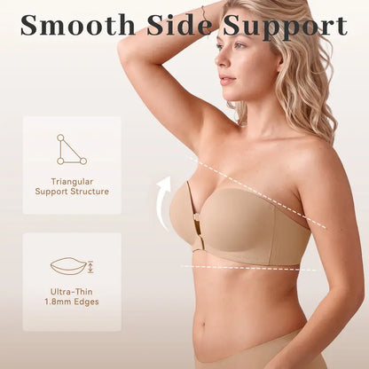 Womens Strapless Front Closure Bra Push Up Lift Bra Padded Add Cup Non Slip Anti-Slip Grip