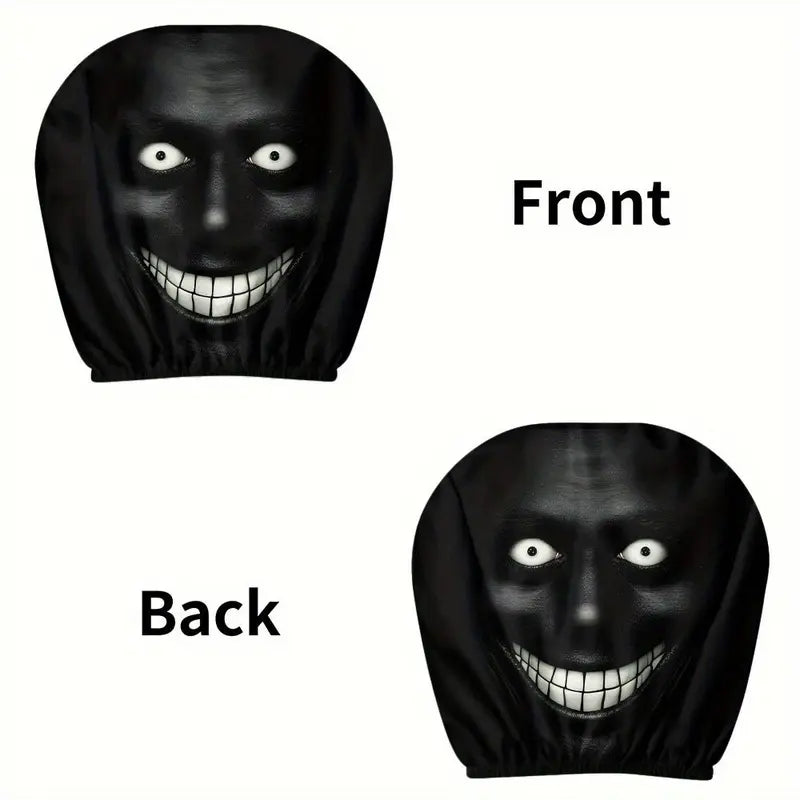2pcs Dark Style Evil Smiley Car Headrest Covers, Universal Fit, Washable & Durable, Easy Install for Long-Distance Travel
