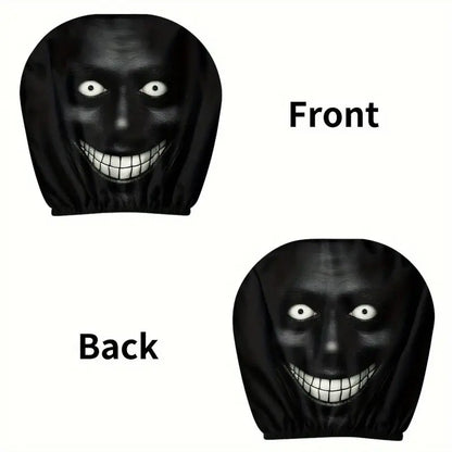 2pcs Dark Style Evil Smiley Car Headrest Covers, Universal Fit, Washable & Durable, Easy Install for Long-Distance Travel