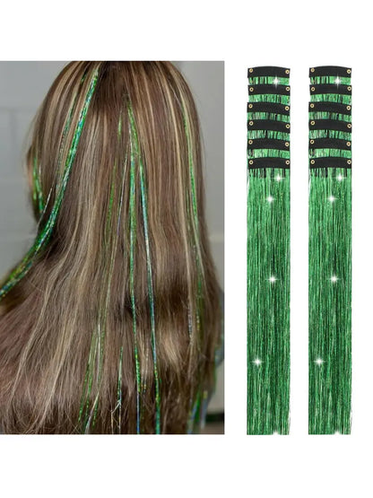 Rainbow Hair Tinsel Pack of 12 Pcs Clip in Hair Tinsel 20 Inch Glitter Tinsel Hair Extensions
