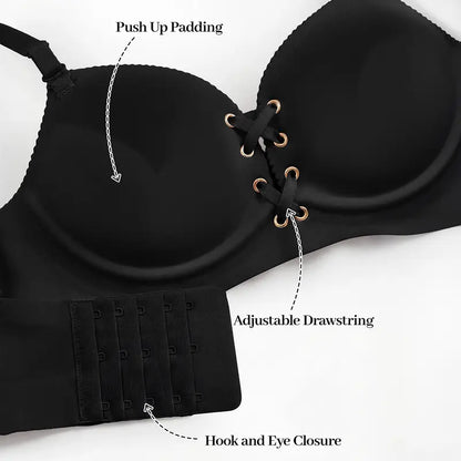 Drawstring Push-Up Wireless Lace-Up Front Bra