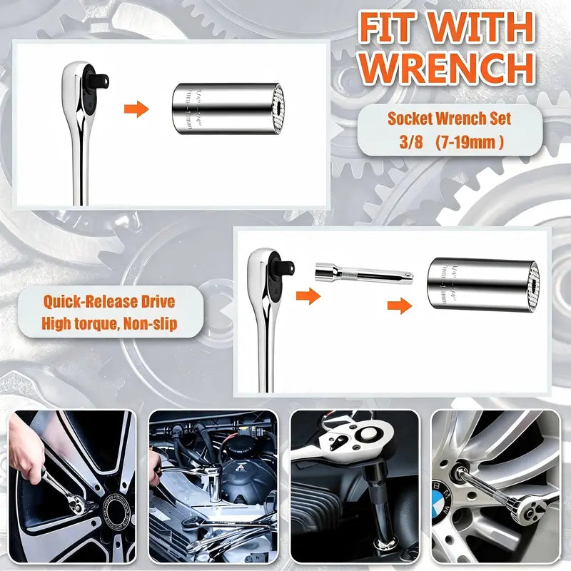 Universal Grip Socket Set with Power Drill Adapter