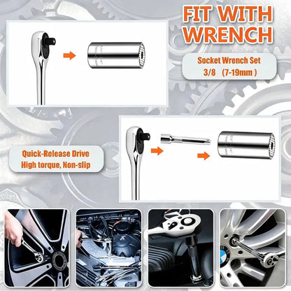 Universal Grip Socket Set with Power Drill Adapter