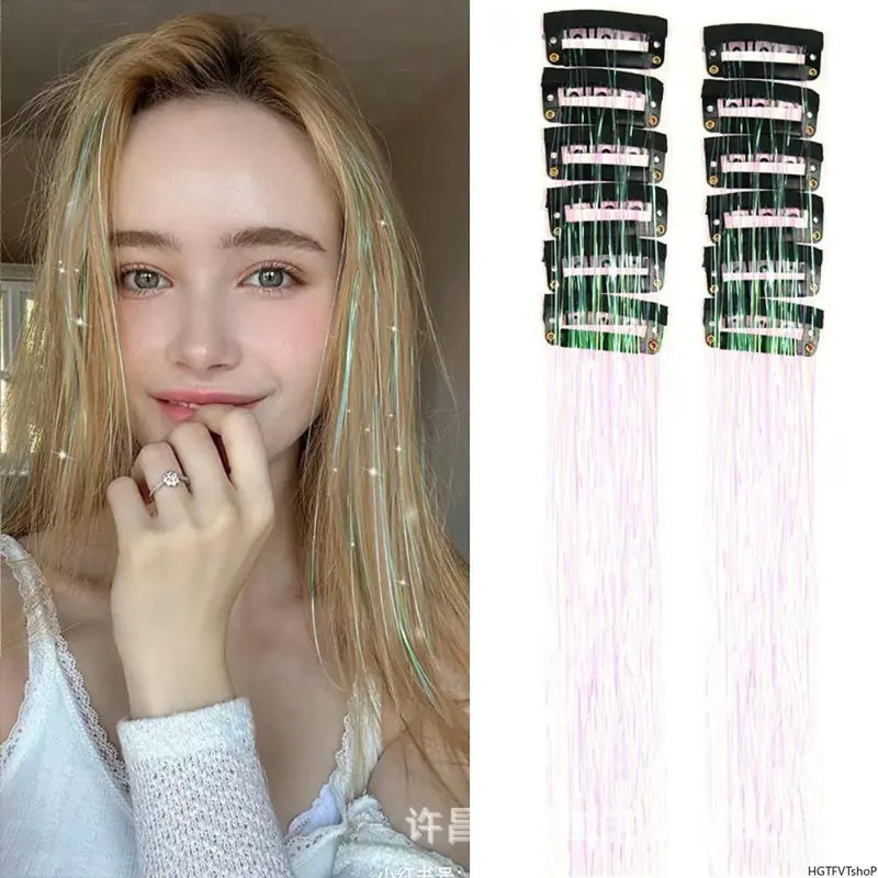 Rainbow Hair Tinsel Pack of 12 Pcs Clip in Hair Tinsel 20 Inch Glitter Tinsel Hair Extensions