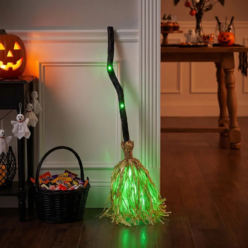 LED Light-Up Motion-Activated Musical Witch Broom Halloween Decoration
