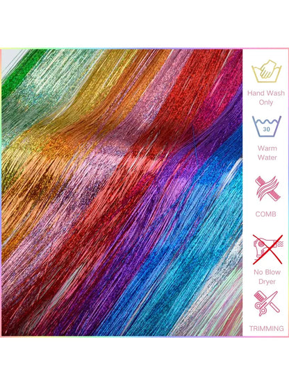 Rainbow Hair Tinsel Pack of 12 Pcs Clip in Hair Tinsel 20 Inch Glitter Tinsel Hair Extensions