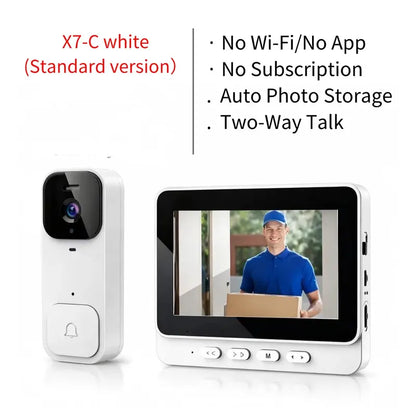 Wireless Doorbell Camera，No WiFi Video Doorbell with Screen