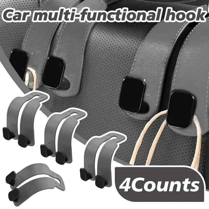Improved Car Seat Back Double Hooks with Soft Faux Leather