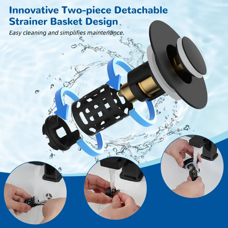 3-in-1 Sink Drain Strainer – Pop-Up Stopper with Removable Filter Basket (Silver)