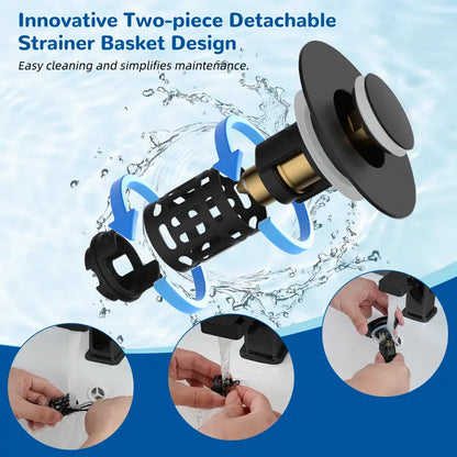 3-in-1 Sink Drain Strainer – Pop-Up Stopper with Removable Filter Basket (Silver)
