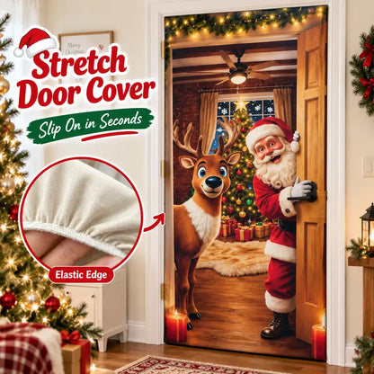 Stretch-Fit Santa & Reindeer Christmas Door Cover