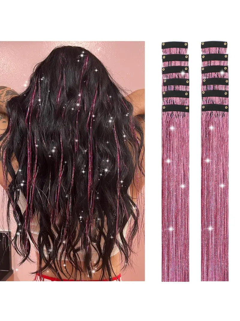 Rainbow Hair Tinsel Pack of 12 Pcs Clip in Hair Tinsel 20 Inch Glitter Tinsel Hair Extensions