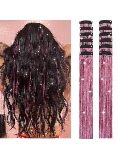 Rainbow Hair Tinsel Pack of 12 Pcs Clip in Hair Tinsel 20 Inch Glitter Tinsel Hair Extensions