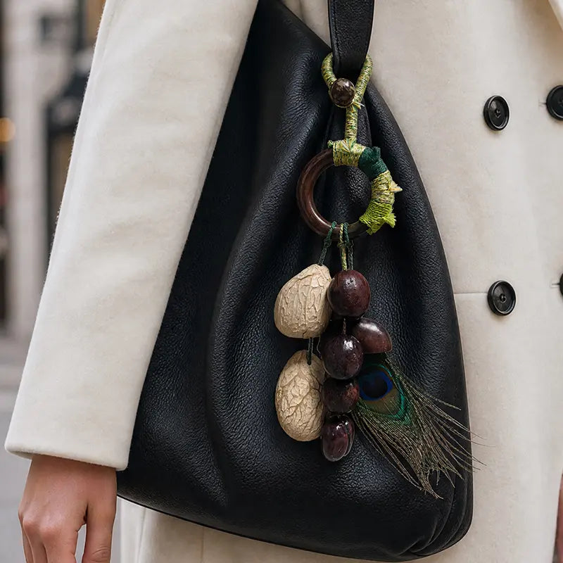 Handmade Natural Shell Bag Charm — Boho Keychain & Car Hanger