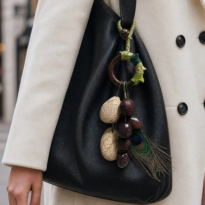 Handmade Natural Shell Bag Charm — Boho Keychain & Car Hanger