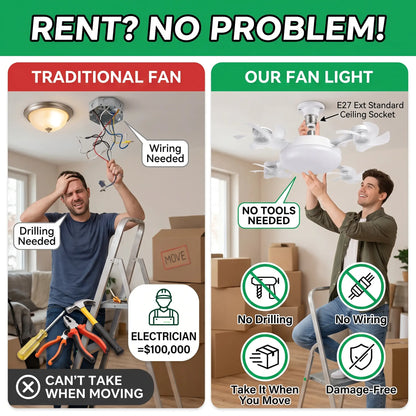 🌀50% OFF NOW! 💡 Ceiling Fan with E27 Socket – Silent 2-in-1 LED Fan with Remote Control – Cool & Light in One 🏠