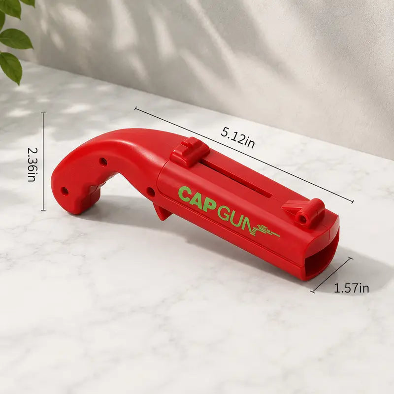 Gun-Shape Plastic Body Bottle Cap Launcher with Spring Launch Mechanism