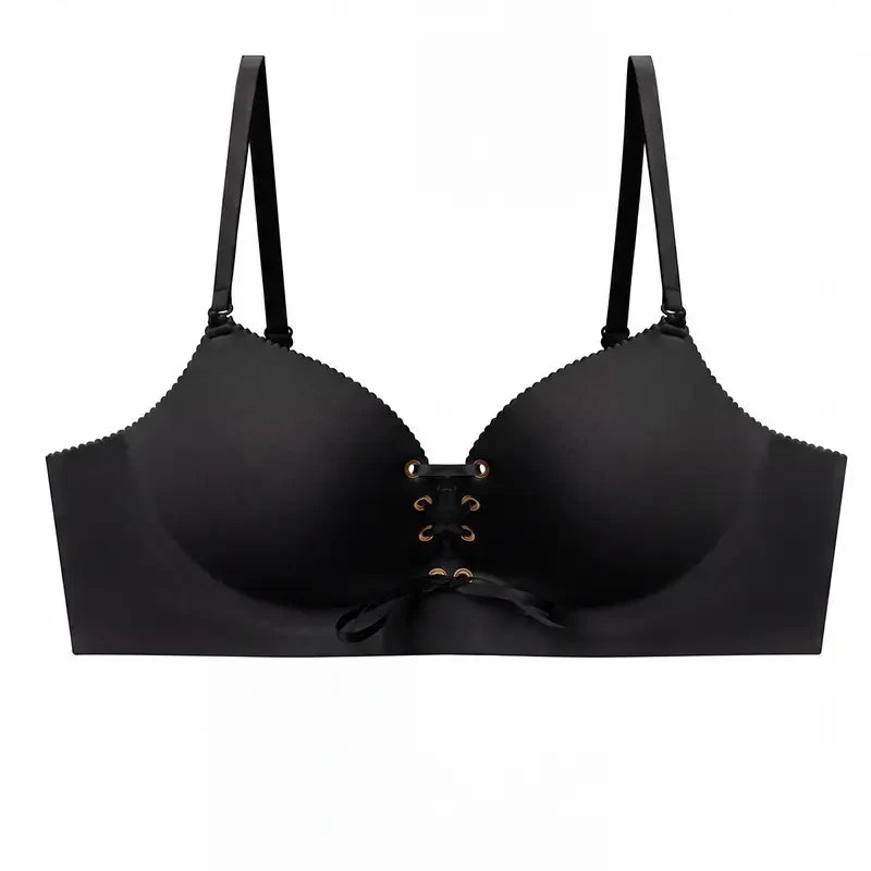 Drawstring Push-Up Wireless Lace-Up Front Bra