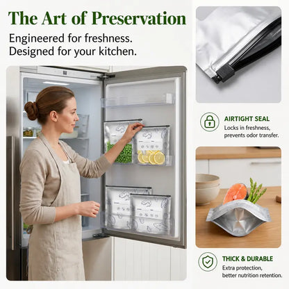 Reusable Stand-Up Food Storage Bags with Labels & Zip Locks