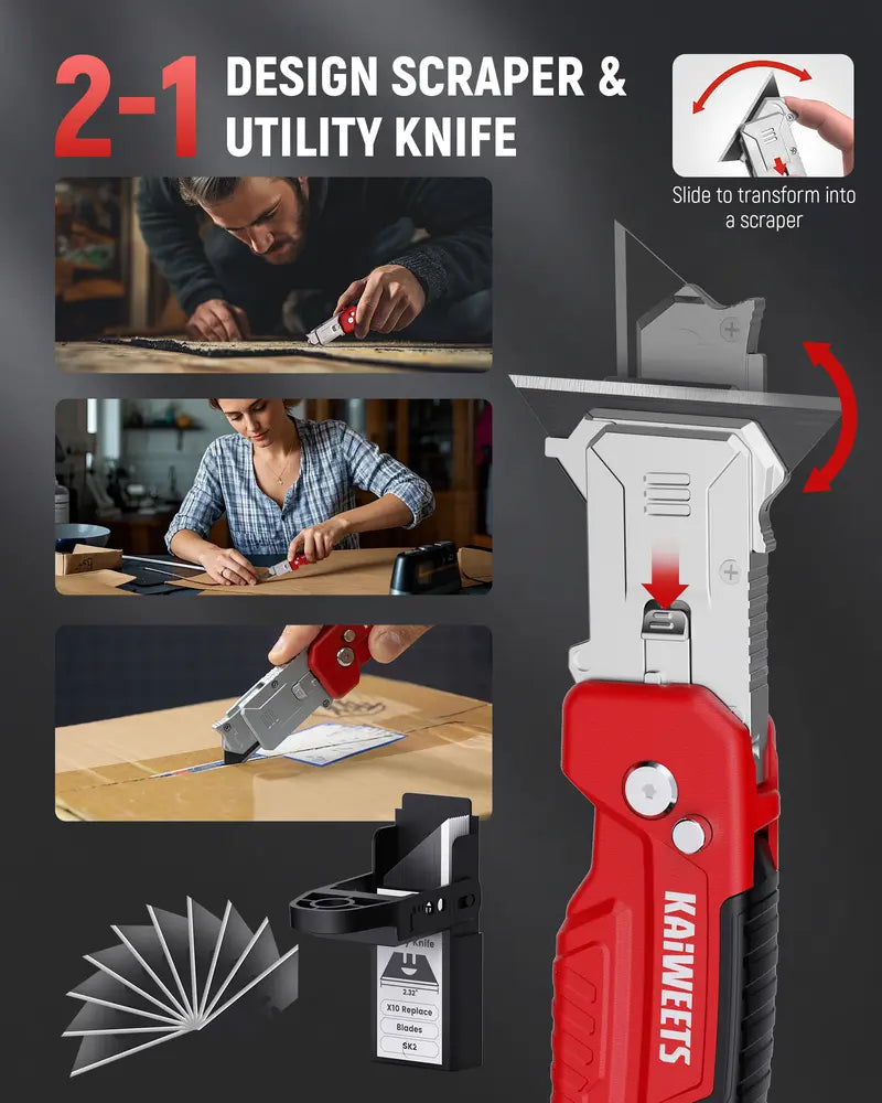 2-in-1 Folding Utility Knife & Razor Scraper Tool