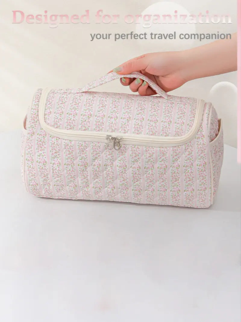 Large-Capacity Quilted Cosmetic & Hair Tool Organizer Bag