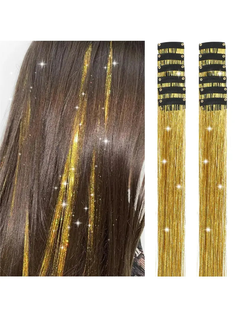 Rainbow Hair Tinsel Pack of 12 Pcs Clip in Hair Tinsel 20 Inch Glitter Tinsel Hair Extensions