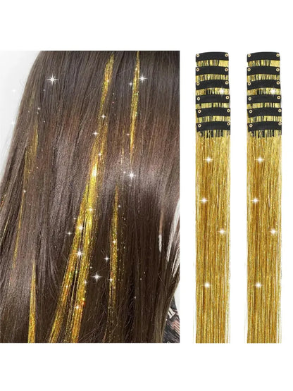 Rainbow Hair Tinsel Pack of 12 Pcs Clip in Hair Tinsel 20 Inch Glitter Tinsel Hair Extensions