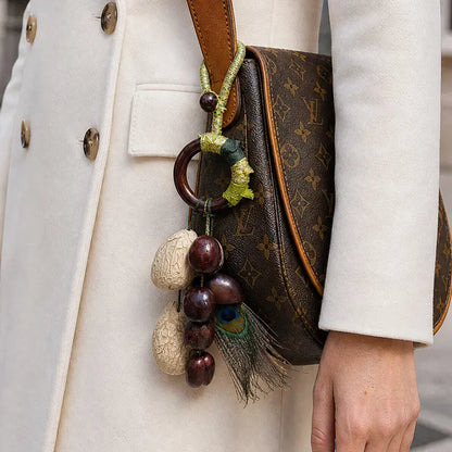 Handmade Natural Shell Bag Charm — Boho Keychain & Car Hanger