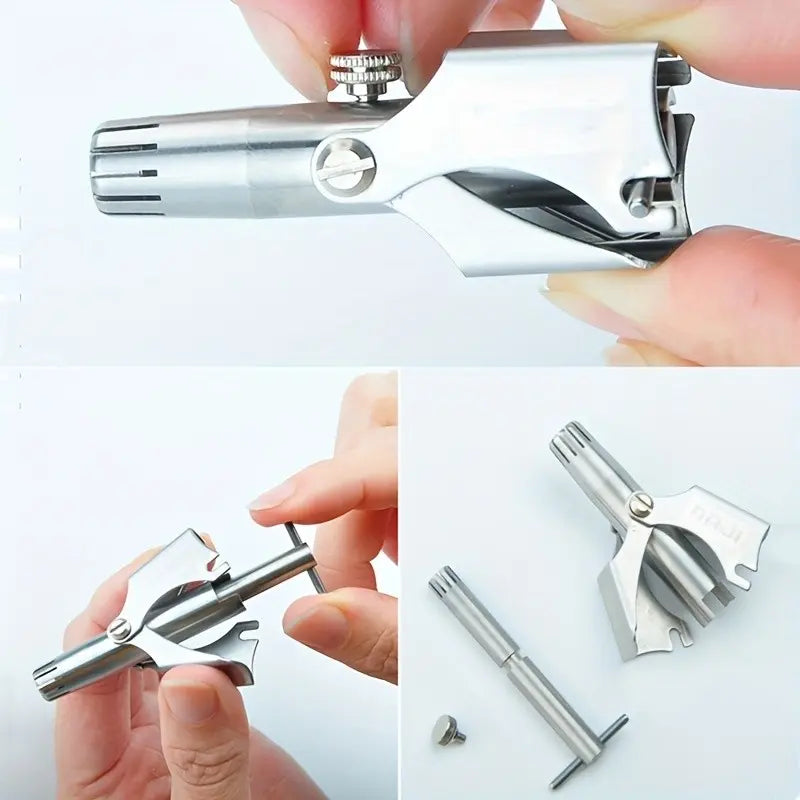 Portable Manual Stainless Steel Nose Hair Trimmer with Brush
