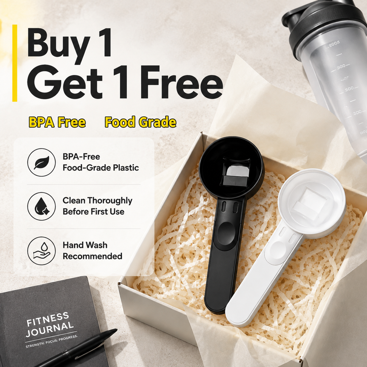 [Buy 1 Get 1 Free] Sliding Protein Powder Spoon Funnel, BPA-Free Scoop for Creatine Coffee Smoothie Powder, Holiday Gift