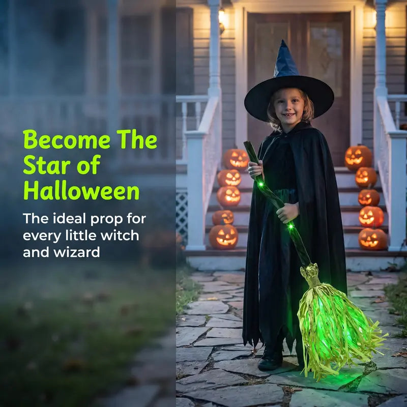 LED Light-Up Motion-Activated Musical Witch Broom Halloween Decoration