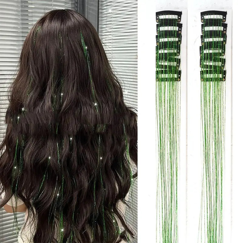 Rainbow Hair Tinsel Pack of 12 Pcs Clip in Hair Tinsel 20 Inch Glitter Tinsel Hair Extensions
