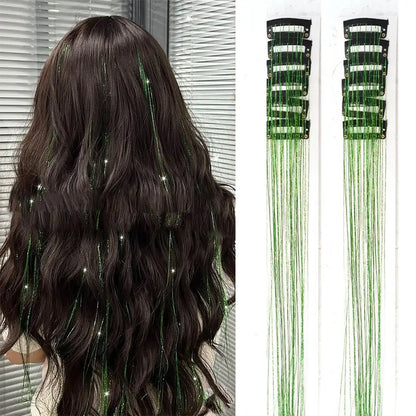 Rainbow Hair Tinsel Pack of 12 Pcs Clip in Hair Tinsel 20 Inch Glitter Tinsel Hair Extensions