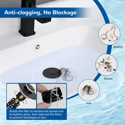 3-in-1 Sink Drain Strainer – Pop-Up Stopper with Removable Filter Basket (Silver)