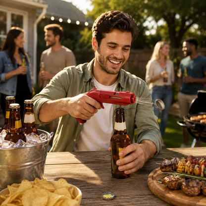 Gun-Shape Plastic Body Bottle Cap Launcher with Spring Launch Mechanism