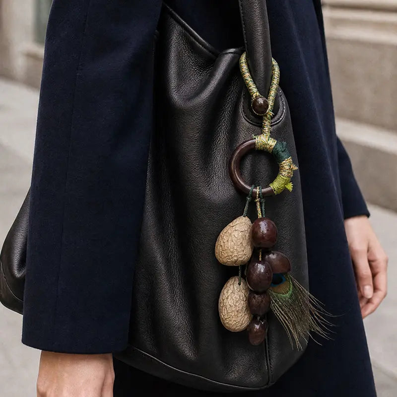 Handmade Natural Shell Bag Charm — Boho Keychain & Car Hanger