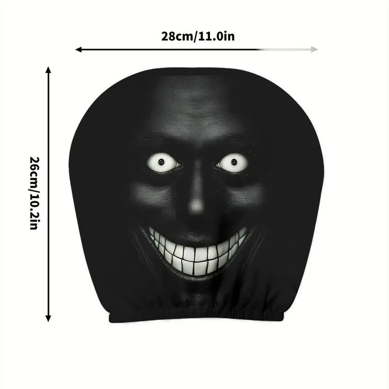 2pcs Dark Style Evil Smiley Car Headrest Covers, Universal Fit, Washable & Durable, Easy Install for Long-Distance Travel